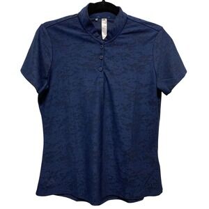 Adidas Womens Short‎ Sleeve Polo Shirt Dark Blue Camo Print Size M